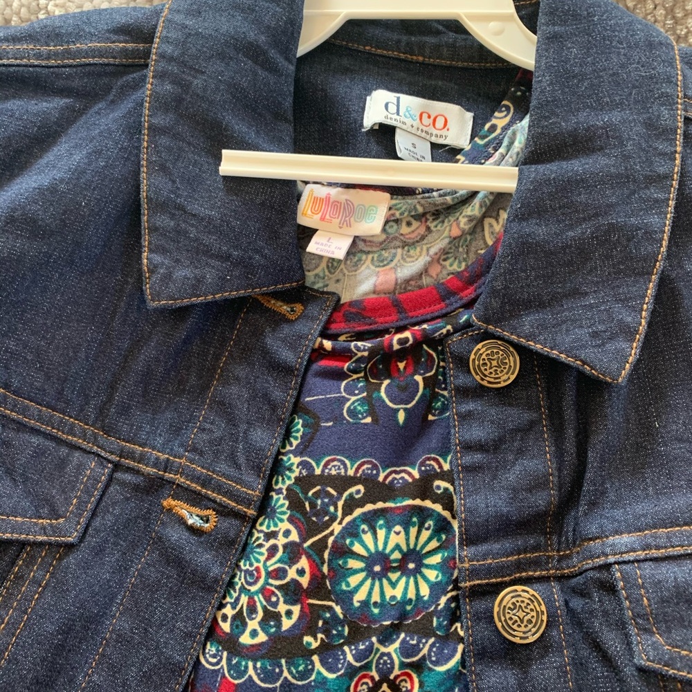 LulaRoe Julia dress size large. Denim vest size S